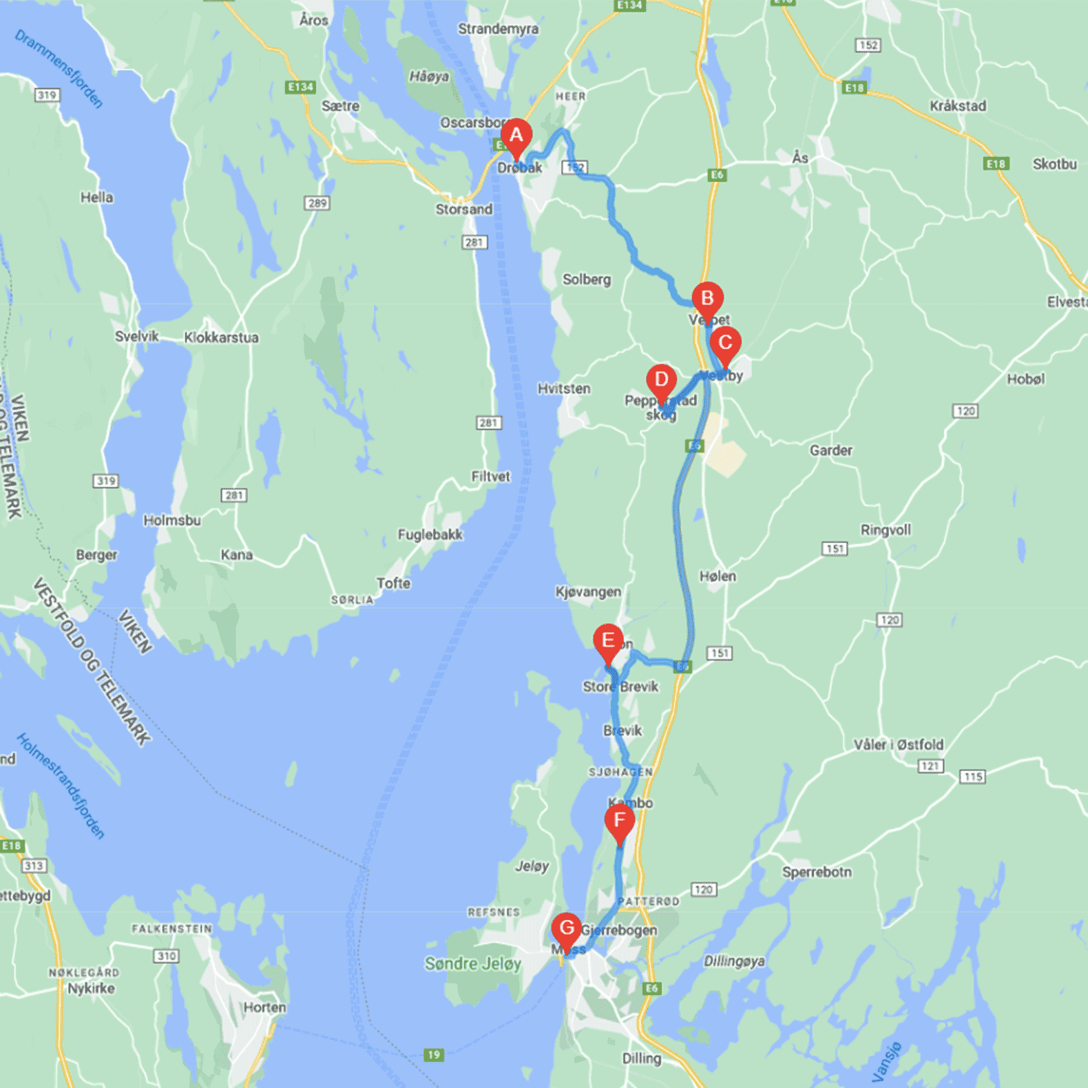 Buss fra Drøbak Havnefestival til Moss